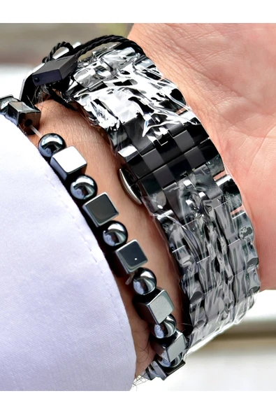 Ferrucci Siyah Renk Fonksiyonlu Rulet Fonksiyonlu Çelik Kordon Erkek Kol Saati + BİLEKLİK - Resim 4