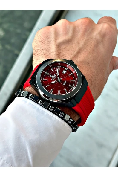Reward Kırmızı Renk Çelik Kasa  Mekanizma Lüx Erkek Kol Saati + BİLEKLİK - Resim 2