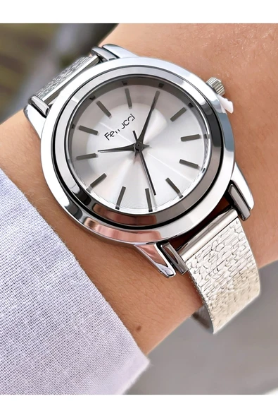 Ferrucci Gümüş Silver Renk Sade Klasik Model Kadın Kol Saati - Resim 3