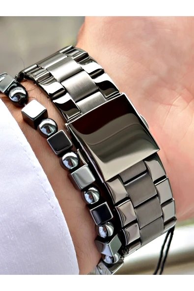 Ferrucci Füme Renk Fonksiyonlar Aktif Kare Model Klasik Erkek Kol Saati + BİLEKLİK - Resim 4