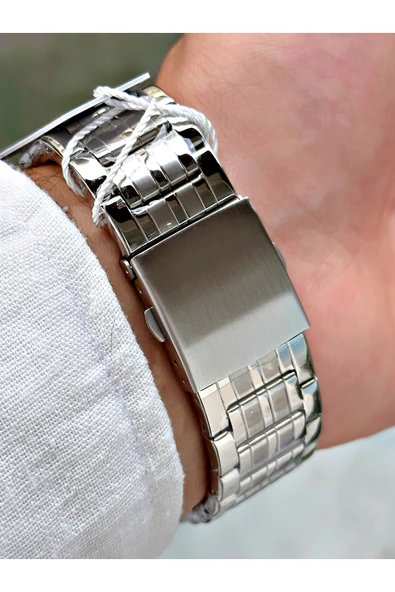 Chaperone Gümüş Renk Fonksiyonlar Aktif Çelik Kordon Erkek Kol Saati + BİLEKLİK By Reward - Resim 5