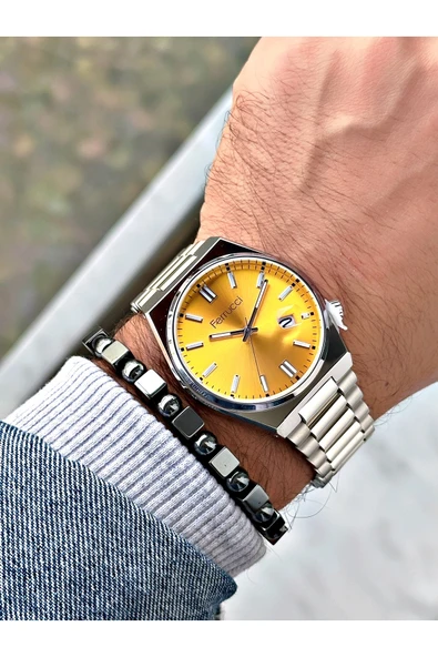 Ferrucci Gümüş Renk Klasik Takvimli Çelik Kordon Erkek Kol Saati + BİLEKLİK - Resim 2