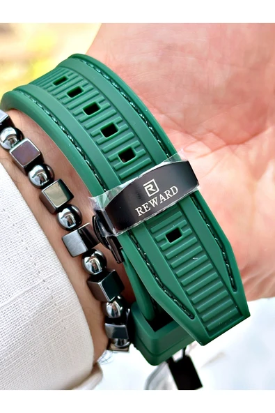 Reward Yeşil Renk Çelik Kasa  Mekanizma Lüx Erkek Kol Saati + BİLEKLİK - Resim 4