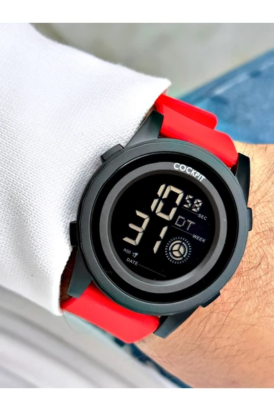 Cockpit Silikon Kordon 5 ATM Su Geçirmez Alarmlı Işıklı Kronometreli Dijital Erkek Kol Saati ürün görseli 1