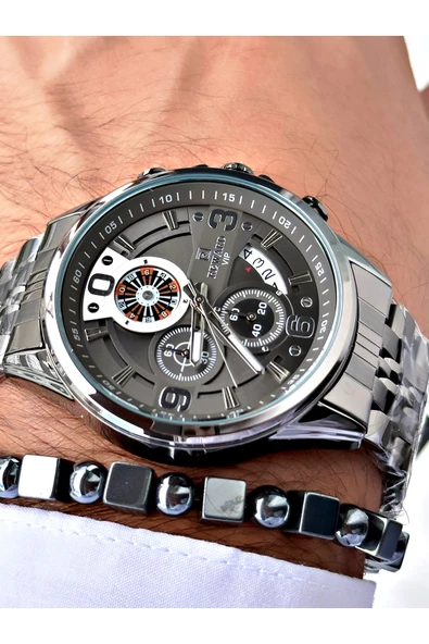 Ferrucci Gümüş Renk Fonksiyonlu Rulet Fonksiyonlu Çelik Kordon Erkek Kol Saati + BİLEKLİK - Resim 2