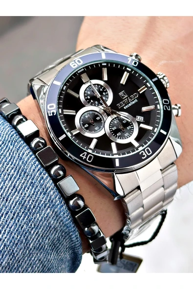 Reward Gümüş Renk Çelik Kordon Şık Dizayn Erkek Kol Saati + BİLEKLİK ürün görseli 1