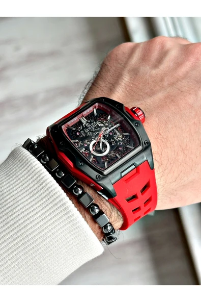 Reward Siyah Renk Çelik Kasa Otomatik Spor Silikon Business Erkek Kol Saati + BİLEKLİK - Resim 2