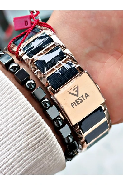 Fiesta Lacivert Renk Silikon Metal Çelik Kasa Kordon Erkek Kol Saati + BİLEKLİK - Resim 5