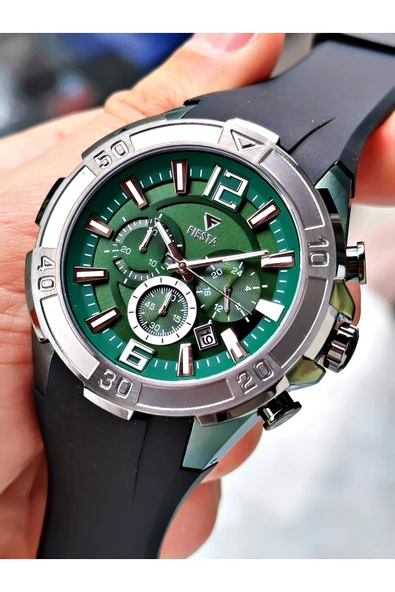 Fiesta Siyah Renk Spor Silikon Çelik Kasa Erkek Kol Saati + BİLEKLİK ürün görseli 1