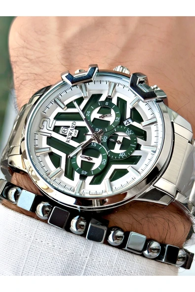 Reward Gümüş Renk Büyük Kasa Çelik Kordon  Erkek Kol Saati + BİLEKLİK - Resim 2