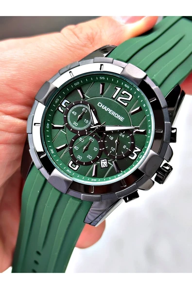 Chaperone Yeşil Spor Silikon Fonksiyonlu Şık Dizayn Erkek Kol Saati + BİLEKLİK HEDİYELİ By Reward - Resim 5