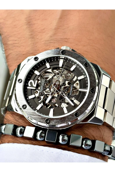 Ferrucci Gümüş Renk Business Otomatik  Mekanizma Erkek Kol Saati + BİLEKLİK - Resim 2