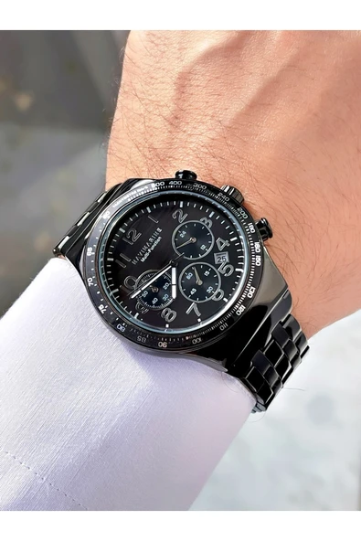 Navimarine Siyah Renk Fonksiyonlu Çelik Kordon Erkek Kol Saati Bileklik Hediyeli - Resim 2