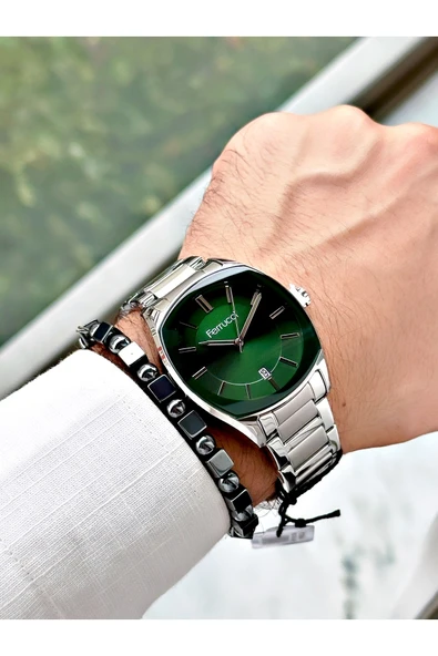 Ferrucci Gümüş Renk Aynalı Cam Klasik Çelik Kordon Erkek Kol Saati - Resim 2