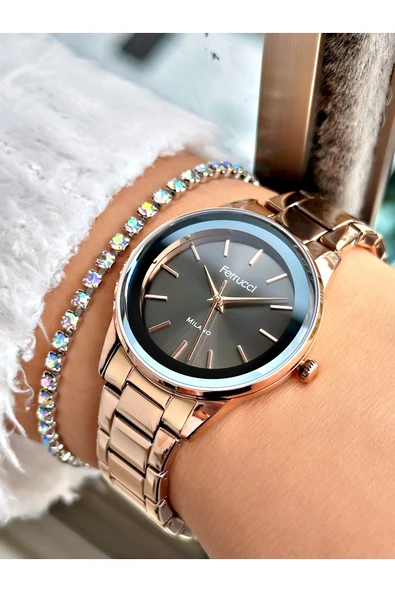 Ferrucci Rose Gold Renk Aynalı Cam Model  Klasik Kadın Kol Saati + BİLEKLİK ürün görseli 1