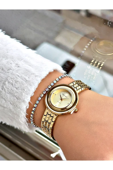 Ferrucci Altın Renk Sade Model Kadın Kol Saati + BİLEKLİK - Resim 2