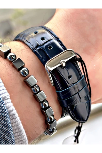 Ferrucci Lacivert Renk Deri Kordon Fonksiyonlu Erkek Kol Saati + BİLEKLİK HEDİYELİ - Resim 4
