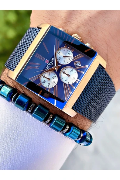 Reward Lacivert Renk Kare Model Fonksiyonlar Aktif Erkek Kol Saati + Bileklik - Resim 4