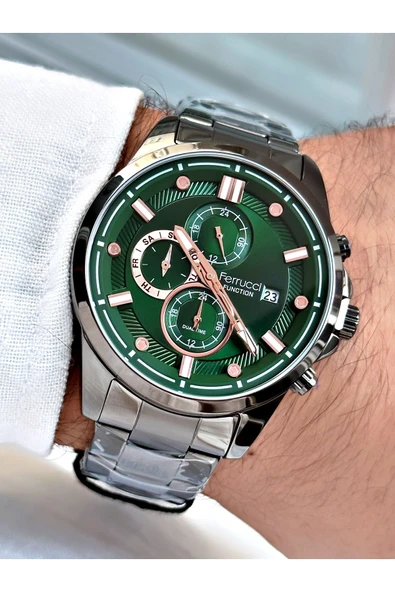 Ferrucci Füme Renk Klasik Model Fonksiyonlar Aktif Çelik Kordon Orijinal Erkek Kol Saati + BİLEKLİK HEDİYELİ ürün görseli 1