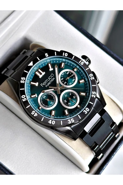 Ferrucci Siyah Renk Fonksiyonlu Spor Çelik Kordon Erkek Kol Saati Bileklik ürün görseli 1