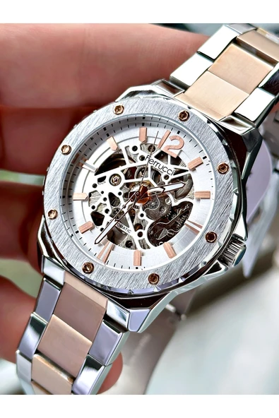 Ferrucci Bronz Gümüş Renk Business Otomatik  Mekanizma Erkek Kol Saati + BİLEKLİK - Resim 2