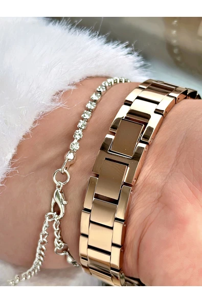 Ferrucci Rose Gold Renk Zincir Model Çelik Kordon Kadın Kol Saati + BİLEKLİK HEDİYELİ - Resim 4