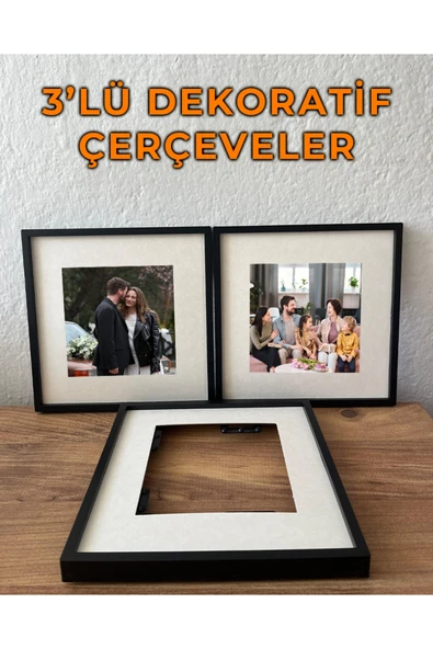 3'lü Yapışkanlı Sök Tak Paspartulu 21 x 21 cm Çerçeveler - Dekoratif Çerçeve PVC Li ürün görseli 1