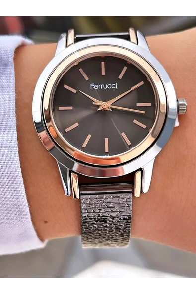 Ferrucci Füme Rose Gold Renk Sade Klasik Model Kadın Kol Saati - Resim 2