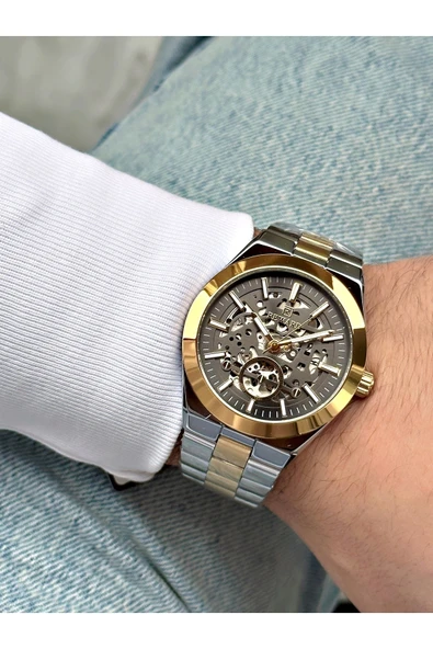 Reward Altın Gümüş Renk Çelik Kordon Otomatik Business Erkek Kol Saati + Bileklik Hediyeli - Resim 2