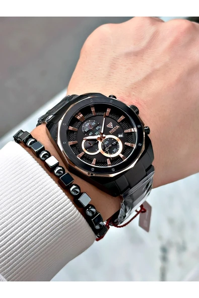Fiesta Siyah Renk Çelik Elite Mekanizma Garantili Fonksiyonlu Erkek Kol Saati + BİLEKLİK - Resim 2