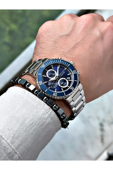 Ferrucci Gümüş Renk Fonksiyonlar Aktif  Çelik Kordon Erkek Kol Saati + BİLEKLİK HEDİYELİ - Resim 2