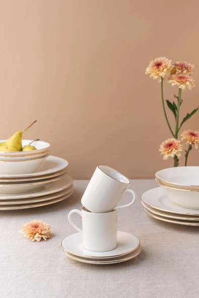 Soley | Ceyda | Altın Kenarlı 12 Parça 6 Kişilik Porselen Kahve Fincan Takımı - Resim 3