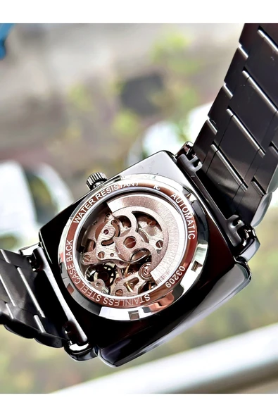 Ferrucci Siyah Renk Otomatik Kare Business  Mekanizma Erkek Kol Saati + BİLEKLİK - Resim 6