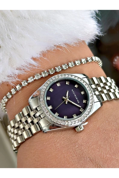 Navimarine Altın Renk Çelik Kordon Kadın Kol Saati + Bileklik Hediyeli - Resim 2