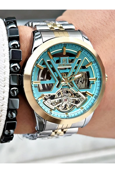 Reward Altın Gümüş Renk Otomatik Mekanizma Çelik Kordon Erkek Kol Saati + BİLEKLİK ürün görseli 1