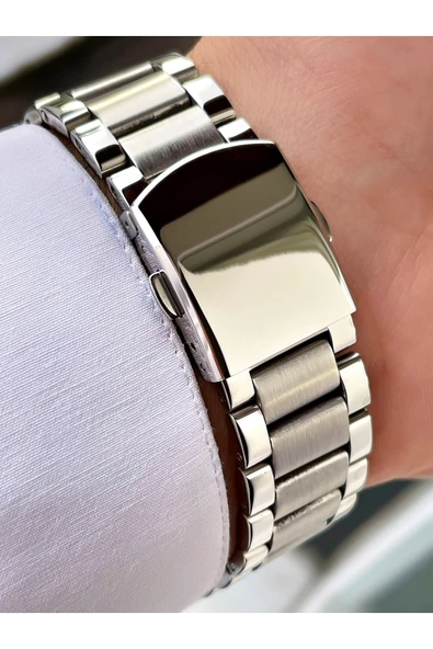 Navimarine Gümüş Renk Fonksiyonlu Çelik Kordon Erkek Kol Saati Bileklik Hediyeli - Resim 3