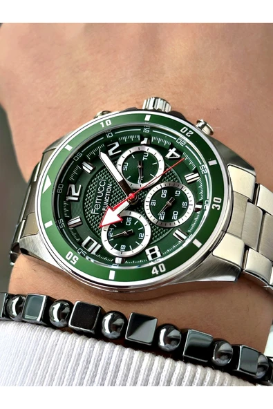 Ferrucci Siyah Renk Siyah Kasa Deri Kayışlı Erkek Kol Saati + Hematit Doğaltaş Bileklik ürün görseli 1