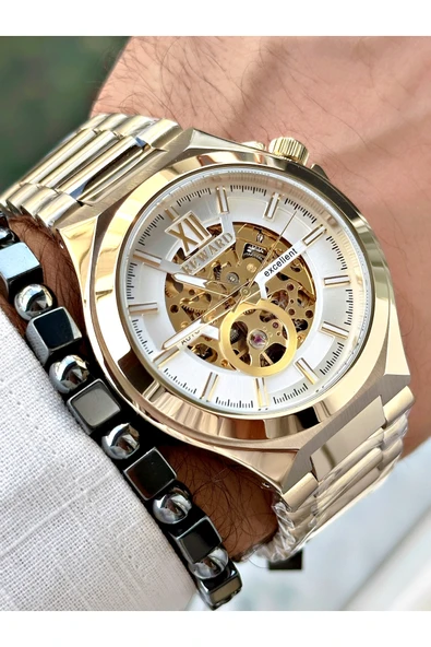 Reward Altın Renk Çelik Kasa kordon  Mekanizma Lüx Erkek Kol Saati + BİLEKLİK - Resim 4