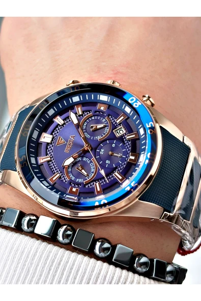 Fiesta Lacivert Renk Silikon Metal Çelik Kasa Kordon Erkek Kol Saati + BİLEKLİK - Resim 3