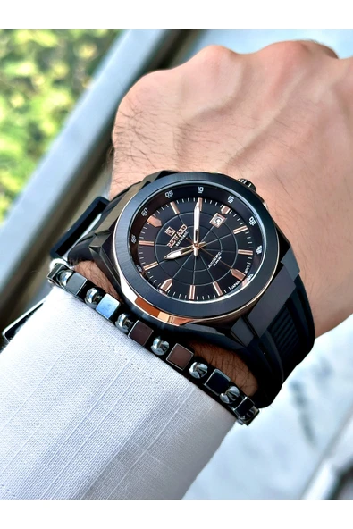 Reward Siyah Renk Çelik Kasa  Mekanizma Lüx Erkek Kol Saati + BİLEKLİK - Resim 2