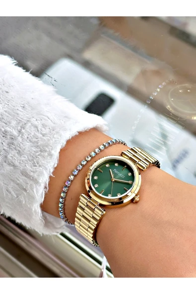 Ferrucci Altın Renk Klasik Sade Model  Kadın Kol Saati + BİLEKLİK - Resim 2