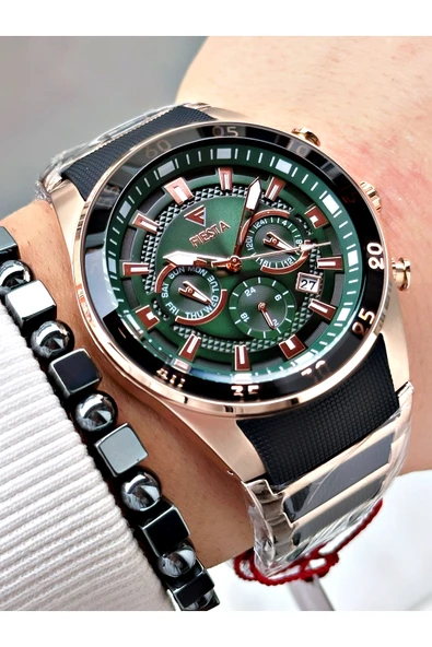 Fiesta Siyah Renk Silikon Metal Çelik Kasa Kordon Erkek Kol Saati + BİLEKLİK ürün görseli 1