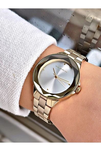Navimarine Altın Renk Çelik Kordon Kadın Kol Saati Bileklik Hediyeli - Resim 2