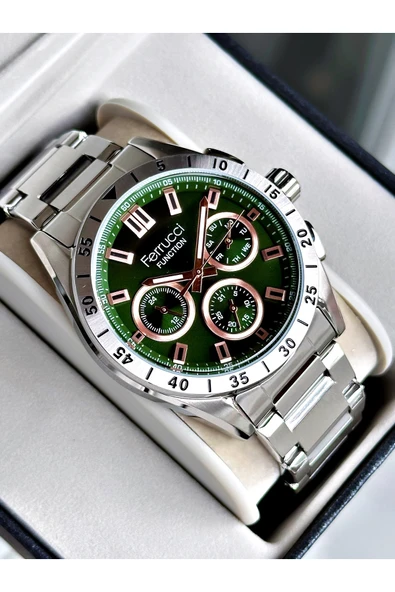 Ferrucci Gümüş Renk Fonksiyonlu Spor Çelik Kordon Erkek Kol Saati + BİLEKLİK ürün görseli 1