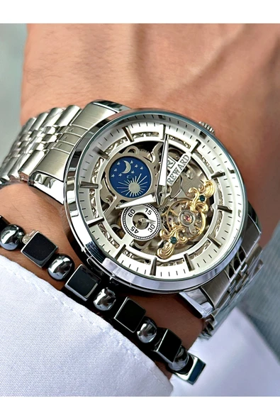 Reward Gümüş Renk Business Otomatik Orjinal Çelik Kordon Erkek Kol Saati + BİLEKLİK HEDİYELİ - Resim 3