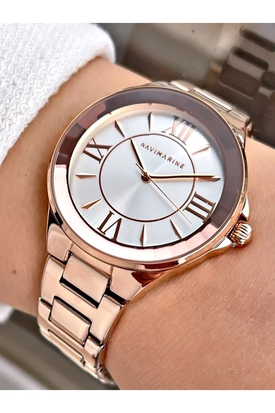 Navimarine Bakır Renk Çelik Kordon Kadın Kol Saati Bileklik Hediyeli ürün görseli 1