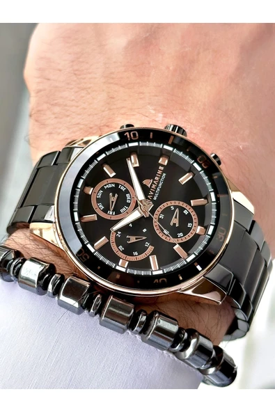 Navimarine Siyah Renk Metal Kordon Tüm Fonksiyonlar Aktif Orijinal Erkek Kol Saati + Bileklik Hediyeli - Resim 4