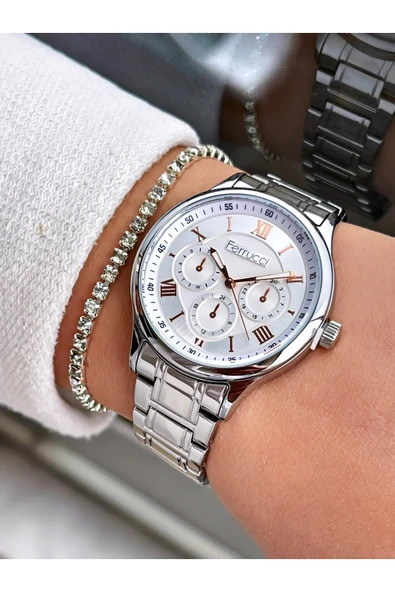 Ferrucci Gümüş Renk Çelik Kordon Kadın Kol Saati Bileklik Hediyeli - Resim 2