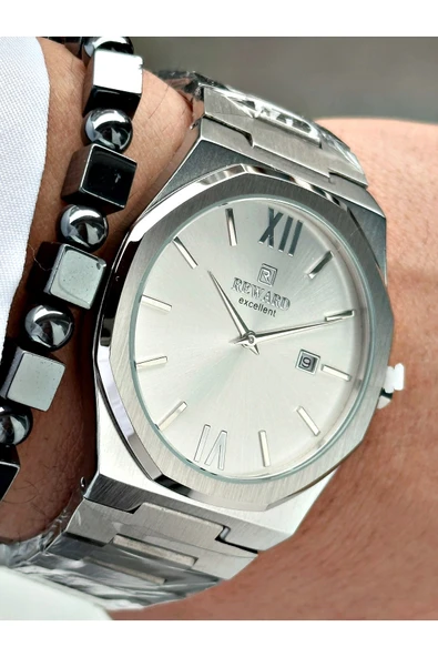 Reward Gümüş Renk Takvimli Sade Klasik Model Erkek Kol Saati + BİLEKLİK HEDİYELİ ürün görseli 1