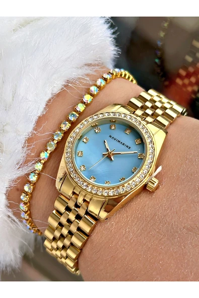 Navimarine Altın Renk Çelik Kordon Kadın Kol Saati + Bileklik ürün görseli 1